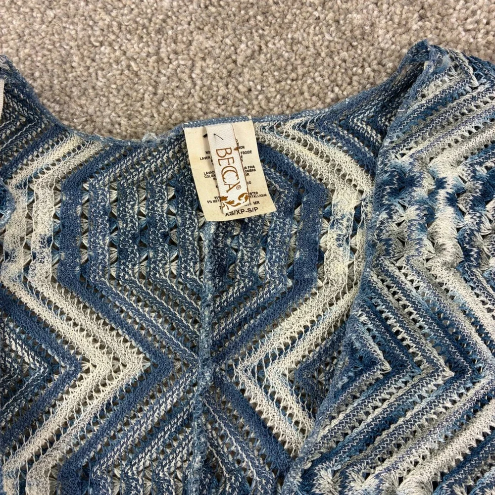 BECCA Swim Cover Up‎ Womens XS/S Blue Metallic Chevron Crochet Knit Drawstring